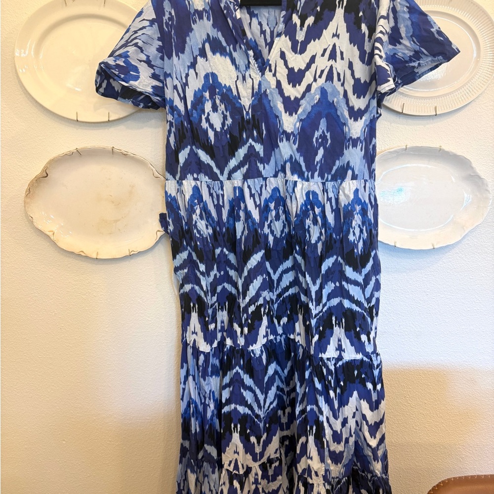 Chico's Blue White Ikat Maxi Dress